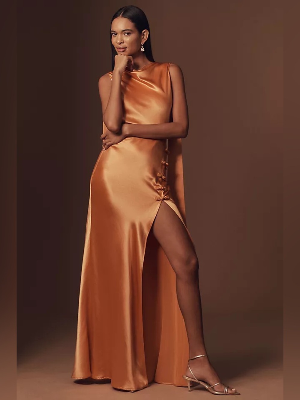 NWT SAU LEE Priscilla Satin High Neck Column Maxi Dress Size: 2